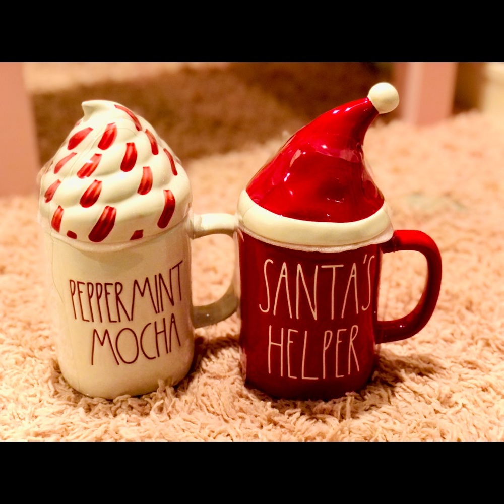 Rae Dunn mugs with topper
